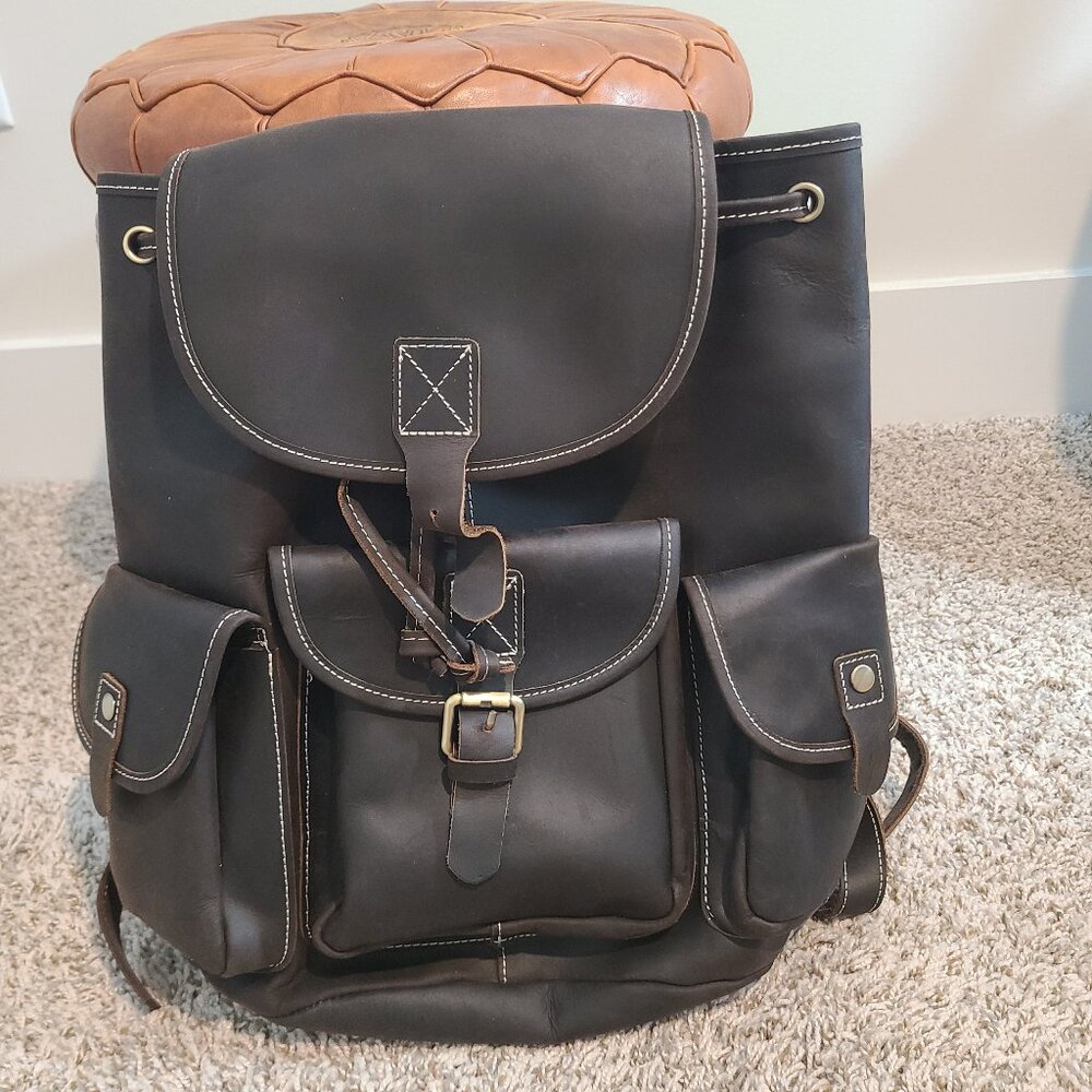 Premium Genuine Leather Backpack - Durable, Multi-Pocket, Stylish and Spacious D